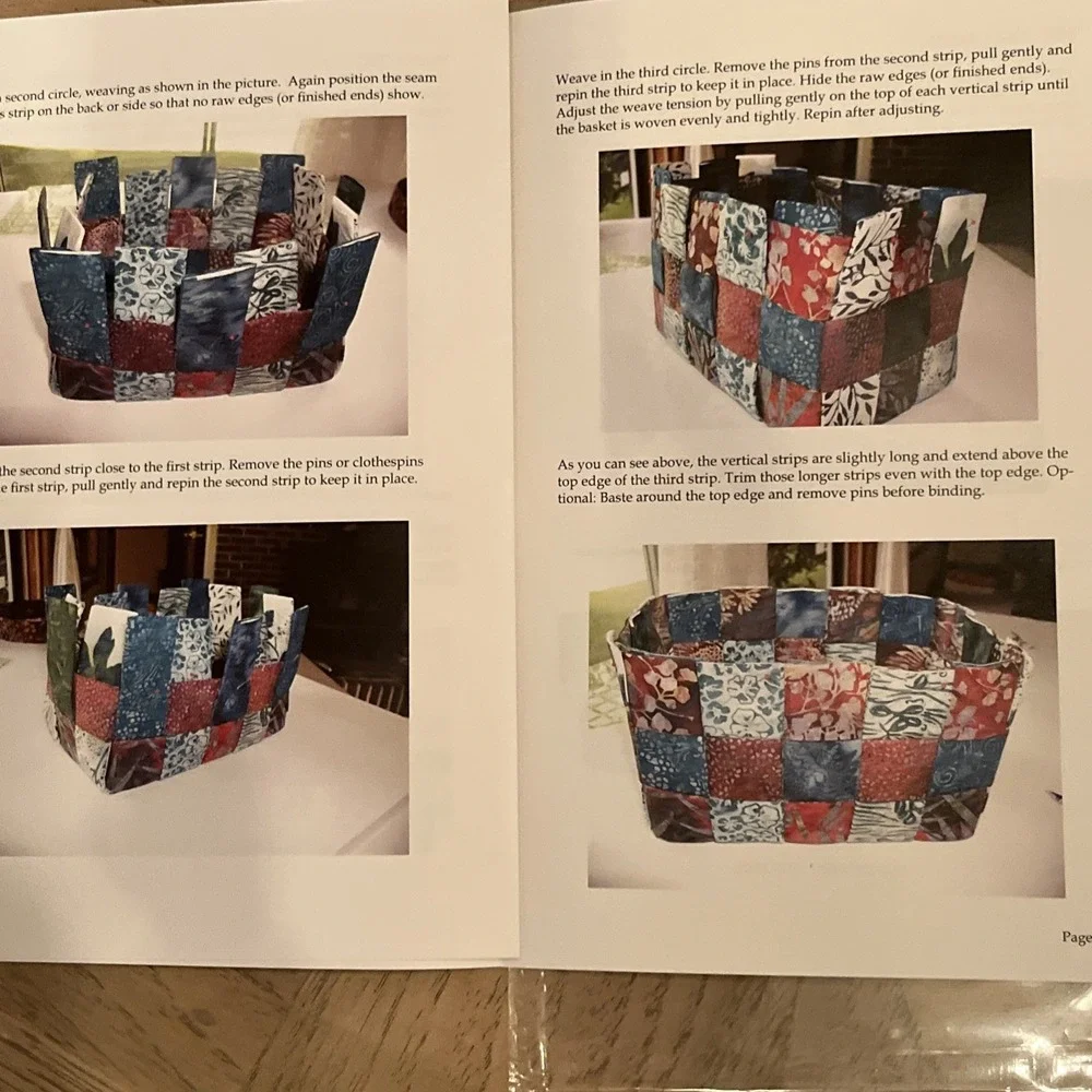 Aunties Two Patterns Biscuit Basket‎ Made With Woven Fabric Strips quilt pattern